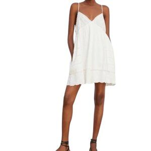Zara White V-Neck Women's Cotton Strappy Jumpsuit Dress, Back Tie, Medium